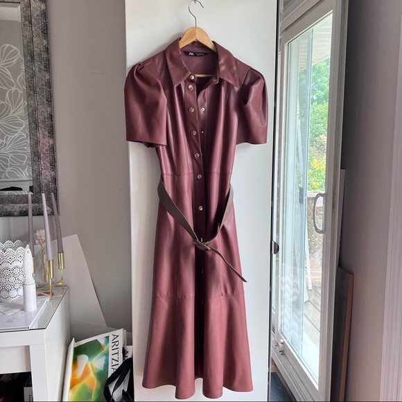Zara Dresses & Skirts - Zara Burgundy Leather Dress